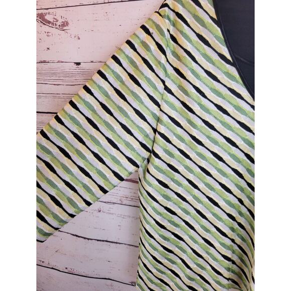 JM Collection Green Black Striped Lined Faux 3/4 Sleeve Top Women's Size XL - Picture 5 of 11
